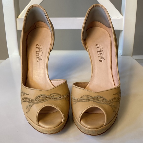 NWB Jean Paul Gaultier Embossed Leather Snake Heels Nude Platform Sandals 36.5 - Picture 2 of 16